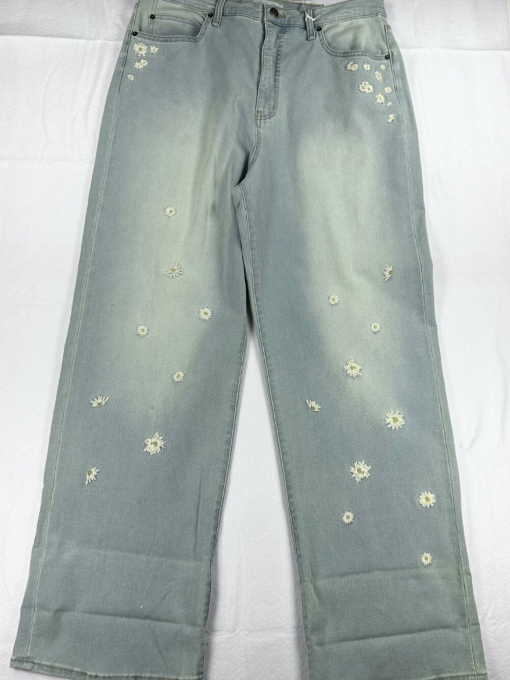Jessica Simpson Women's 12 Light Blue Denim Jeans Wide-Leg Floral Embroidered - Picture 2 of 16